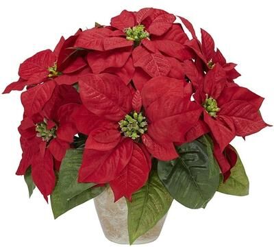 Nearly Natural Poinsettia w/Ceramic Vase Silk Flower Arrangement