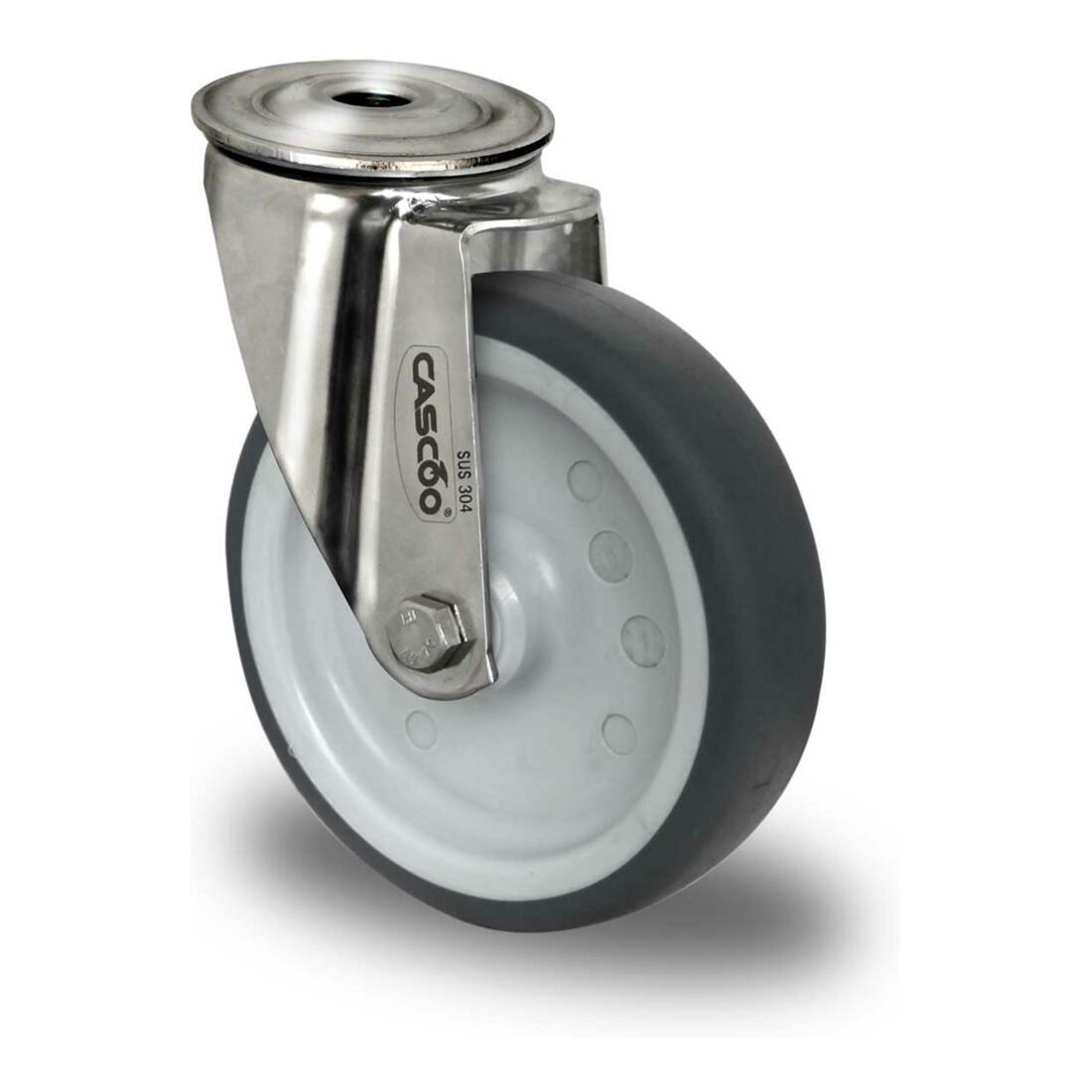 CASCOO Rückenlochlenkrolle ø 125 mm Serie P2W2 Gleitlager Edelstahl (HIH86S0125P2W2L0N)