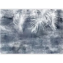 Artgeist, Tapete, Fototapete - Abstraction with nature - exotic leaves on a blue background with pattern (300 x 210 cm)