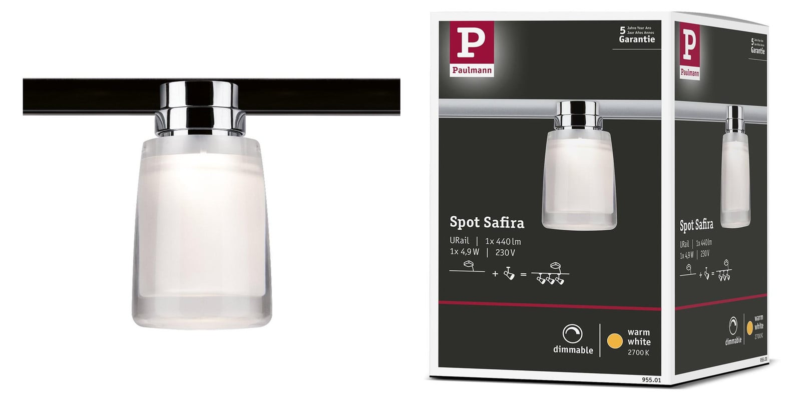 Paulmann URail LED spot voor plafond, Safira, 5,2W