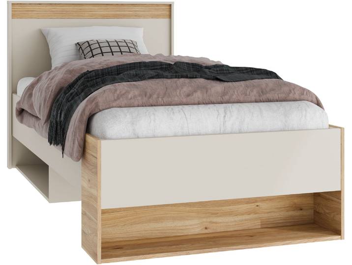 Stauraumbett FORTE, beige (mauvella eiche, kashmir beige, mauvella eiche, kashmir beige, mauvella eiche, kashmir beige), B:100cm H:96,3cm L:210,8cm, Betten, Stauraumbett, inklusive Schubkasten, in 2 Grössen erhältlich