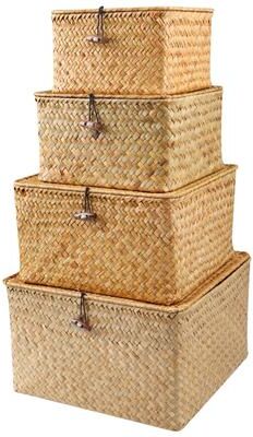 Uplift Picks Set Of 4 Seagrass Wicker Storage Baskets With Lids Set Of 4 Seagrass Wicker Storage Baskets With Lids