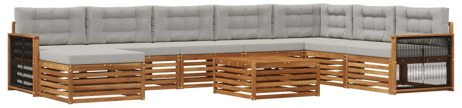 Outdoor-Sofagarnitur mit Kissen 9 pcs Natürlich und Hellgrau