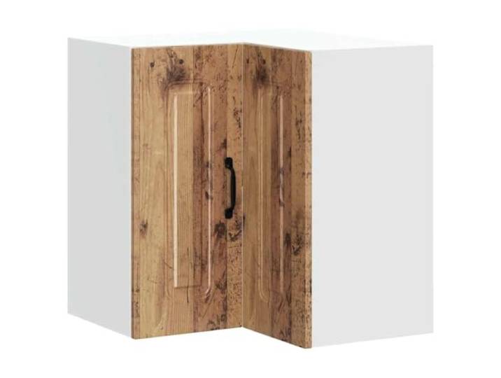 fsahslih Eckhängeschrank Küche Kalmar Holzwerkstoff Altholz 57x57x60cm Wandmontierter Küchenschrank in Altholz-Optik nutzt ungenutzte Ecken in Küche oder Speisekammer optimal für Geschirr aus.