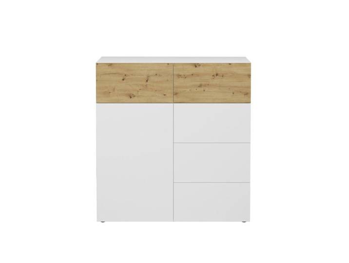 CALICOSY - Buffet 1 porte 5 tiroirs Belm 1 - L109 x H115 cm - Blanc