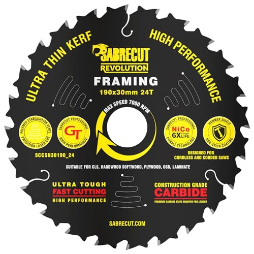 SabreCut Cirkelzaagblad 190mm 24T 30mm Asgat TCT voor Hout