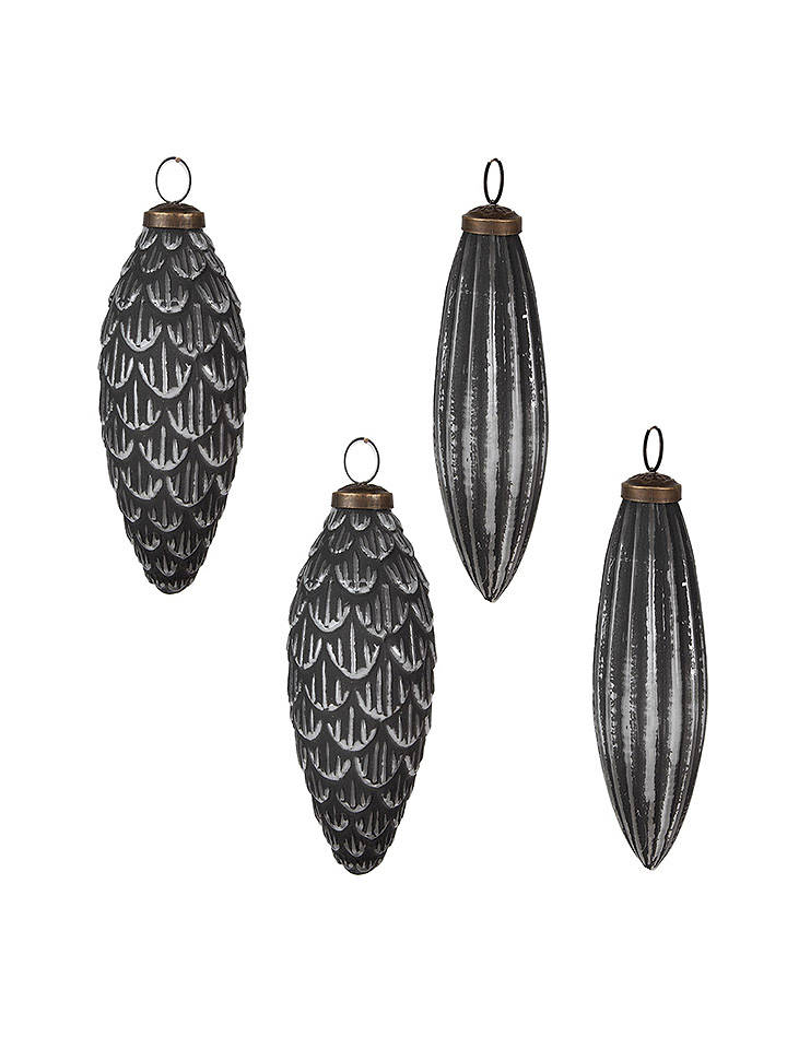Clayre & Eef 4er-Set: Christbaumkugeln in Grau/ Silber - (H)15 x Ø 8 cm - onesize