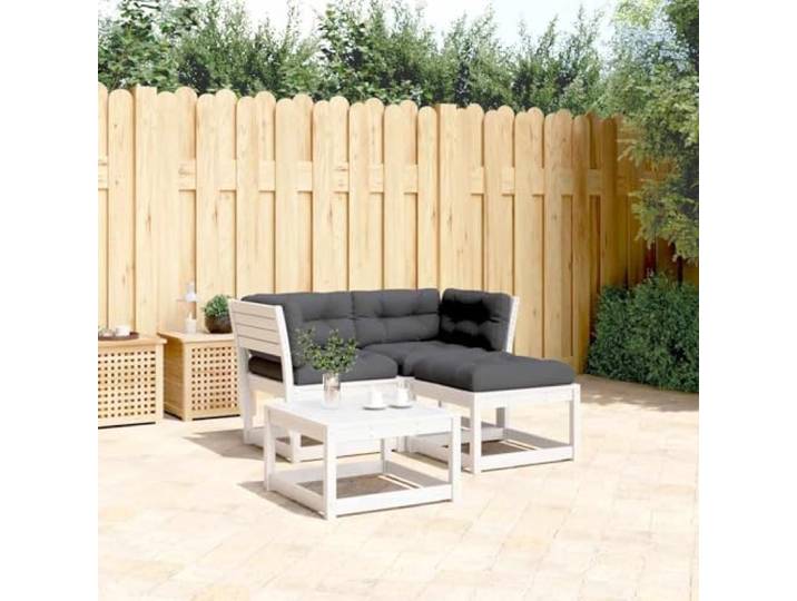 Bois de pin massif Coussin épais rembourré Ensemble canapés Blanc Salon de jardin 3 pieces avec coussins blanc bois massif de pin ensemble modulable exterieur avec repose-pieds pour patio