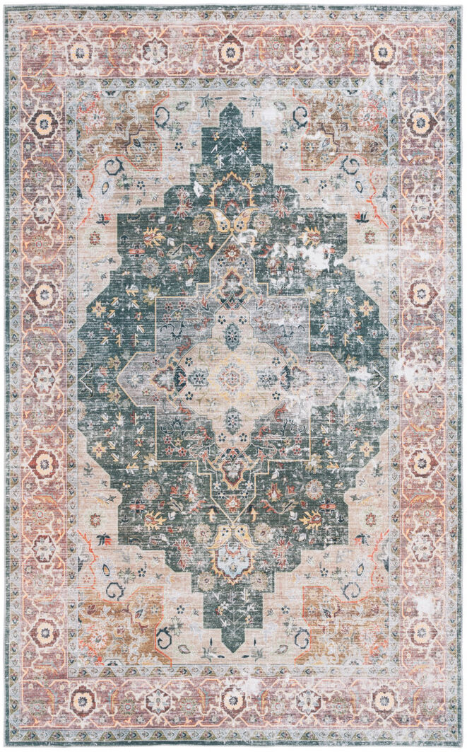 Langley Street Arizona Eckart Machine Washable Non-Slip Area Rug in Green & Beige Green Rectangle 152 x 244 cm