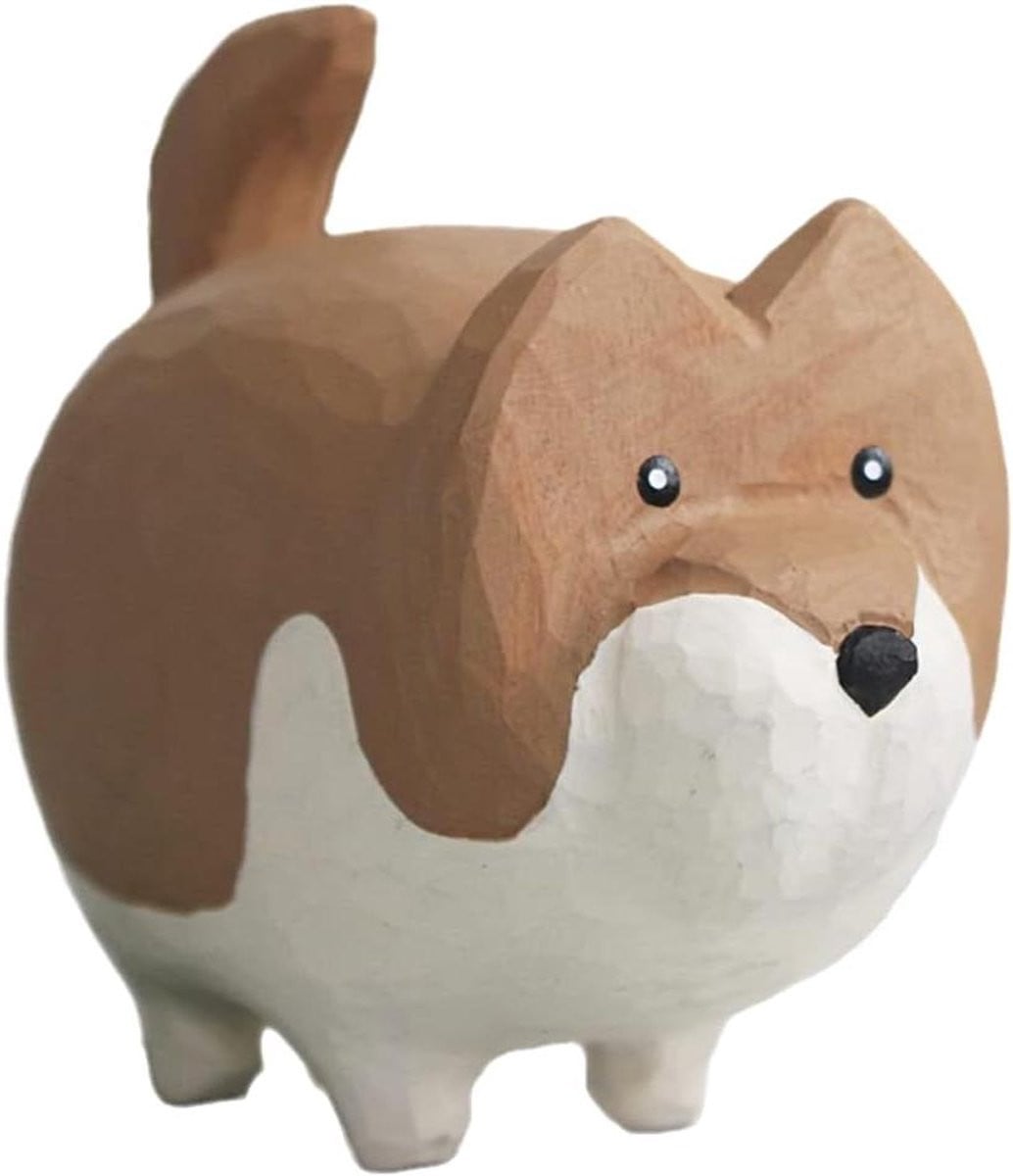 Houten Hond Beeldje Bruin - Handgesneden Decoratie voor op Tafel - Hoogte: 6.8 cm