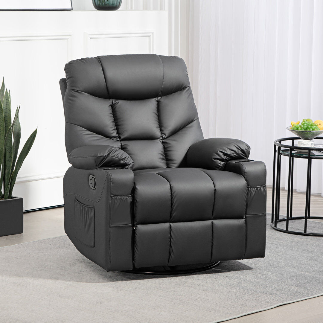 Brayden Studio HOMCOM Manual Recliner Chair with Footrest, Cup Holder, Swivel Base Brown 102;102cm H X 86cm W X 93cm D