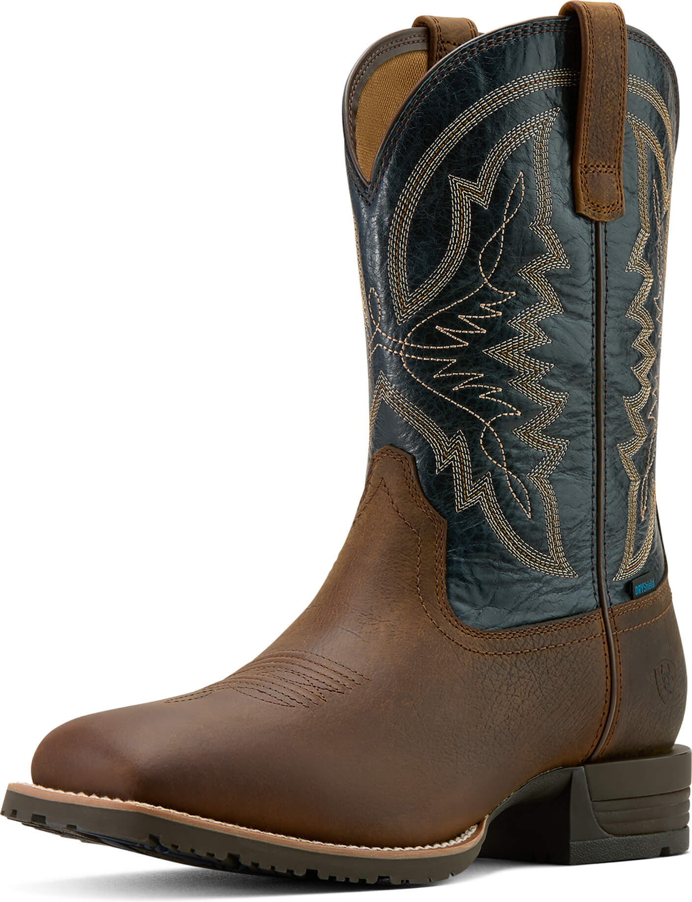 Men's Hybrid Ranchwork Waterproof Cowboy Boots in Tavern Taupe Dark Denim, Size: 11 EE / Wide by Ariat