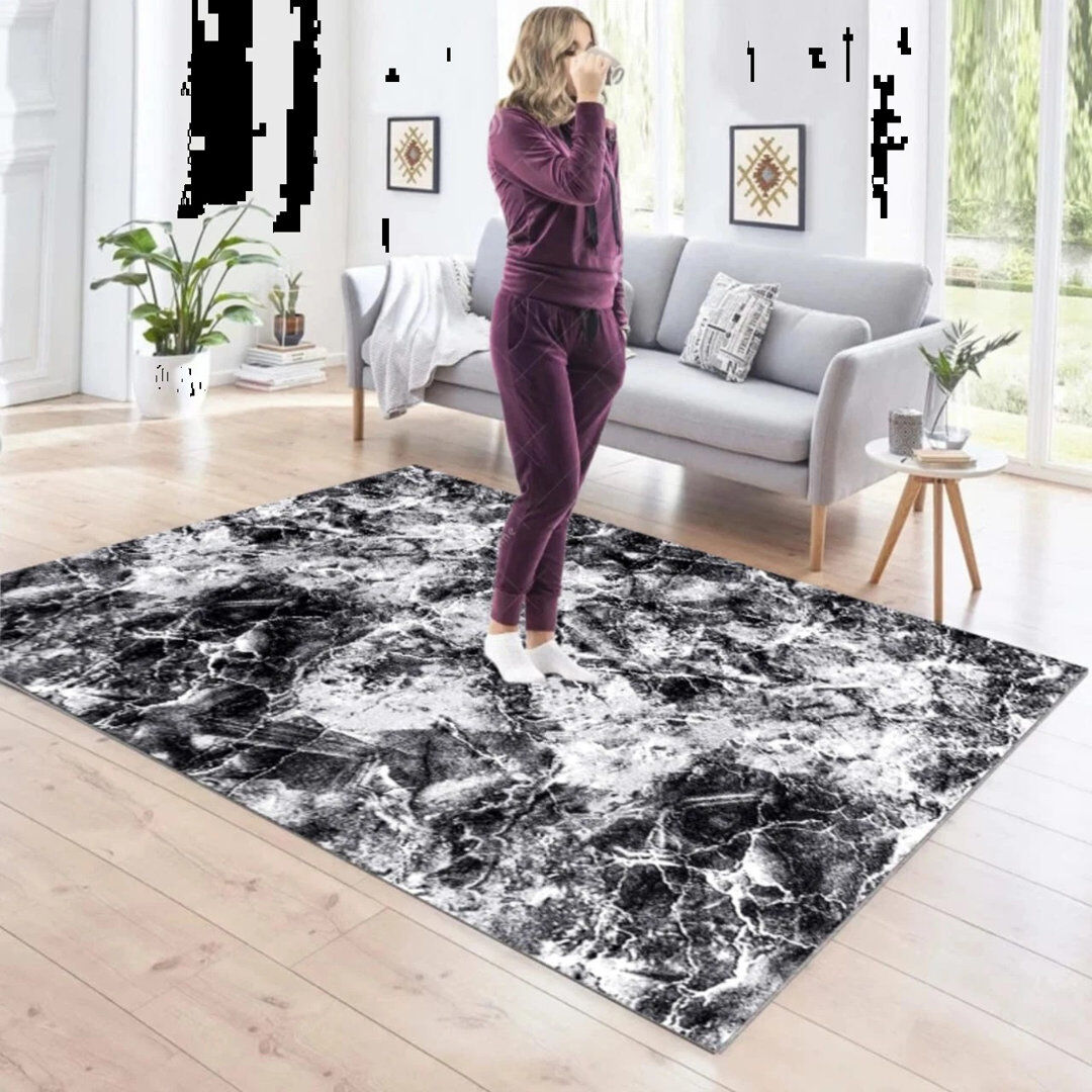 Metro Abstract and Marble Shaggy Area Rug Grey Rectangle 160 x 230cm