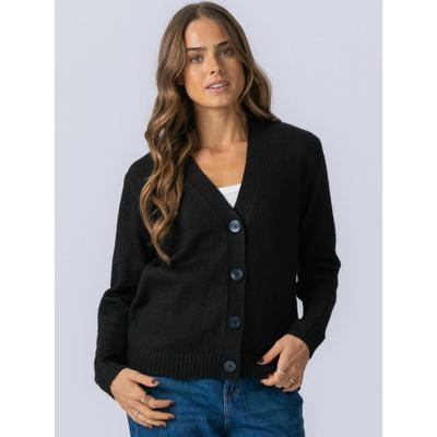 Cardigan TEESHOPPEN "TEESHOPPEN Cardigan Knitted Cardigan", Damen, Gr. S, schwarz, Obermaterial: 64% Polyester, 30% Polyacryl, 6% Wolle, Strickjacken