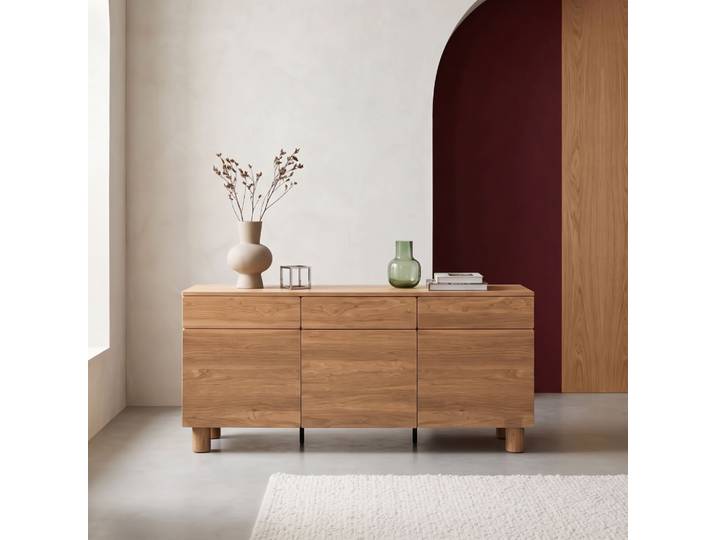 Sweeek - Buffet Décor Bois 3 Tiroirs 3 Portes Bois De Noisetier - Ayana