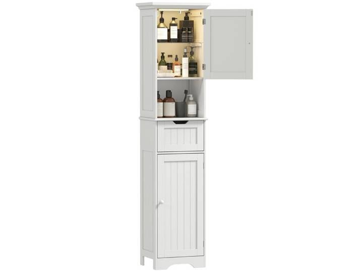 Petit Meuble de Rangement - Meuble colonne salle de bain avec éclairage LED meuble de rangement étroit tiroir 2 portes