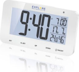 explore scientific Rdc1004wht Orologio Sveglia Digitale Con Temperatura Esterna Display Lcd Termometro Funzione Snooze Colore Bianco - Rdp1001wht