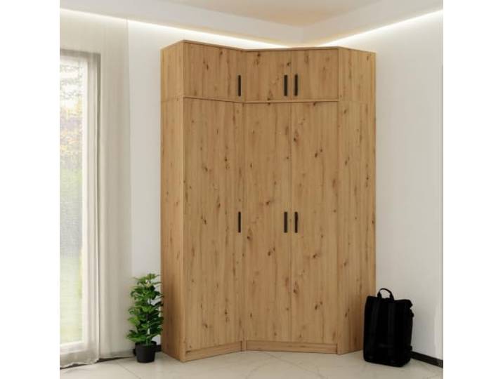 Eckkleiderschrank Set 44A – Moderner 3-türiger Eckschrank 143x235x40cm für Schlafzimmer, Ankleidezimmer & Garderobe – Soft Close - Platzsparender Kleiderschrank – Marmex Möbel Artisan Eiche