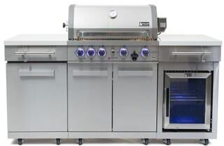 "Mont Alpi Premium 70""W Stainless Steel Outdoor Kitchen Island with Refrigerator + 32""W 4-Burner BBQ Grill with Rear Burner"