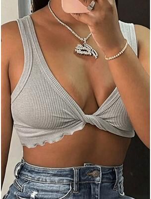 Daily Deals Depot Twist Front Ribbed Crop Cami Top For Women Deep V Neck Sleeveless Summer Tank xs