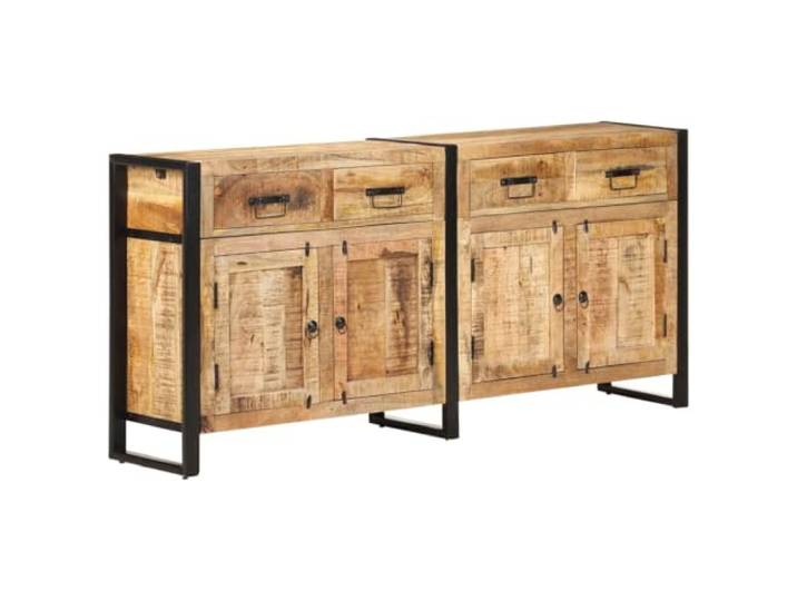 HEFZGDB Industrielles Sideboard aus tropischem Hartholz - Massivholz Sideboard mit industriellem Charme aus Mango - Mango Massivholz Aufbewahrungsschrank mit 2 Türen und 4 Schubladen