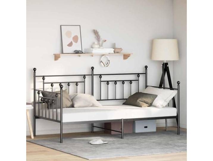 Stabiler Stahlrahmen Modernes Schlafzimmerdesign Metallbettgestell Schwarz Tagesbettrahmen Schwarz 107x203cm Stahl Metallbett mit Lattenrost für Schlafzimmer Gästezimmer