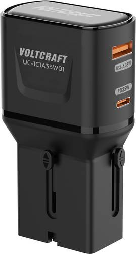 VOLTCRAFT UC-1C1A35W01 Reiseladeadapter 18 W, 18W 1x USB-C, 1x USB-A Fast Charge Schwarz mit Europa-Adapter, mit UK-Adapter, mit