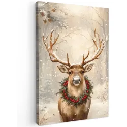 LEINWANDBILD Weihnachten - Rentier - Winter - Kranz Wanddeko 40x60 cm