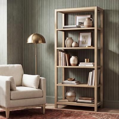 "Jennifer Taylor Home Ellis 71"" Reclaimed Wood 5-Shelf Open Frame Bookcase, Light Natural Cerused Reclaimed Pine Wood"