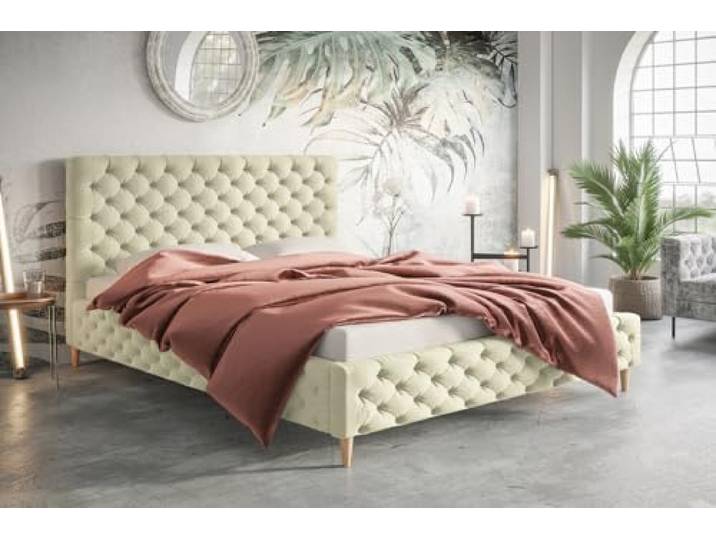 Emporius Polsterbett 140x200 Felix - Bettkasten, Lattenrost, Glamour Doppelbett, Kopfteil - Schlafzimmerbett Chesterfield, Velvet (Beige - Amor Velvet 4323)