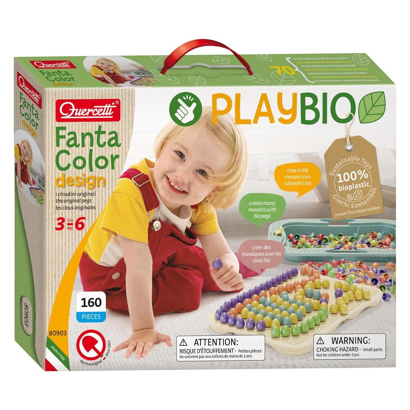 Quercetti PlayBio Mosaik-Steckspiel aus Biokunststoff: PlayBio FantaColor Design (160 Teile) (QU-80903)