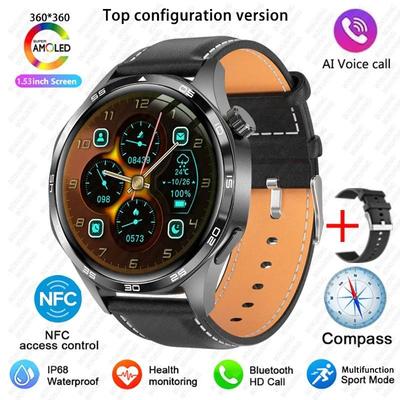 Uplifted Finds GT5 PRO Smart Watch With AMOLED HD Screen Bluetooth Call GPS And NFC black leather