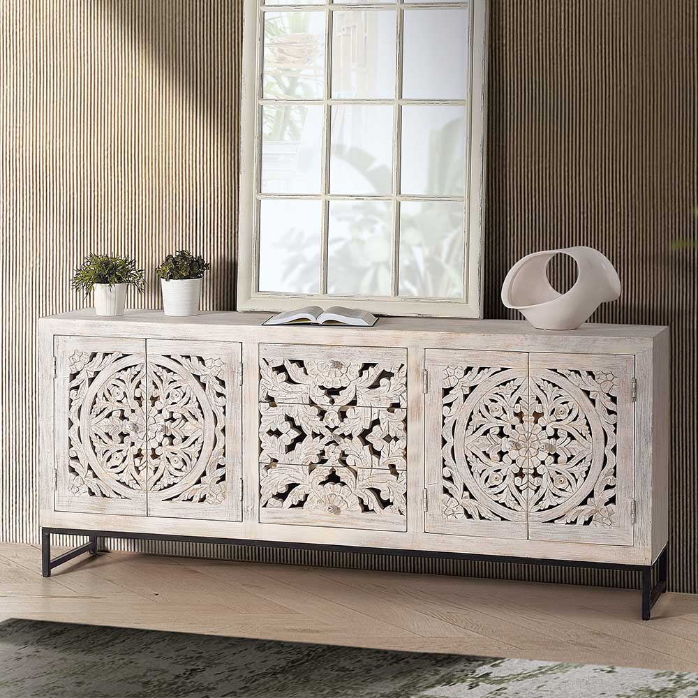 Pharao24.de Sideboard Kommode aus Massivholz geschnitzt