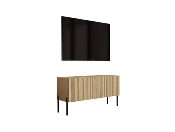 3xE Living TV-Lowboard mit Beinen 100 cm, 1 Tür, geölte Eiche/Schwarze, Schwarze Beine, 100 x 32 x 52 cm