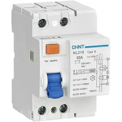 Chint, Schutzschalter, 782013 NL210 1PN 63A 30mA B 10kA FI-Schutzschalter B/10 kA 1polig 63A 0.03A 240V