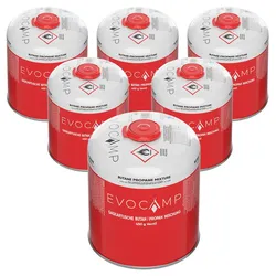 EVOCAMP 6x Propan Butan Gaskartuschen 450g, Schraubkartusche Eurogewinde 7/16" Ventilkartusche 809 ml für Weber Q100 Q1200