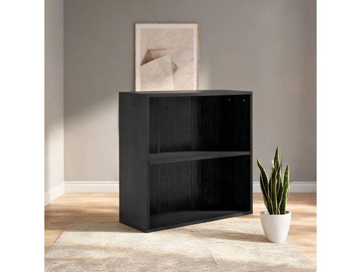 Bibliothèque basse 2 compartiments en panneau de particules noir étagère réglable 60 x 24 x 63 cm