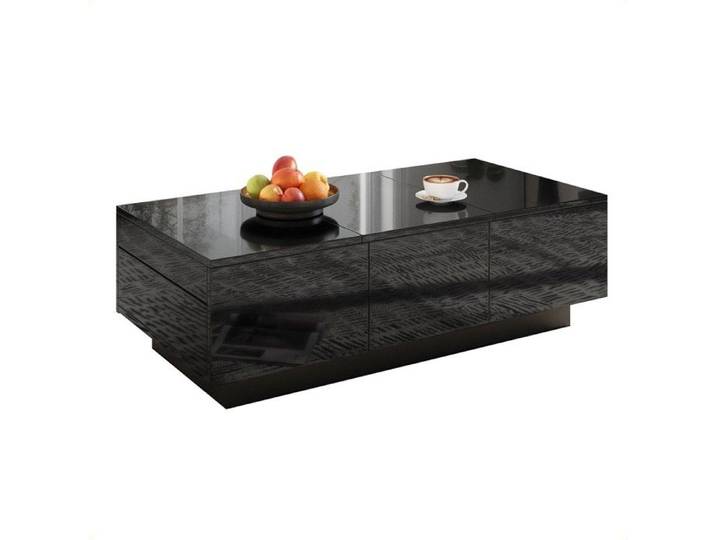 Table Basse Moderne Noire Laquée 100x31x50 cm Tiroirs Compartiment Coulissant Grand Espace de Rangement Design Épuré