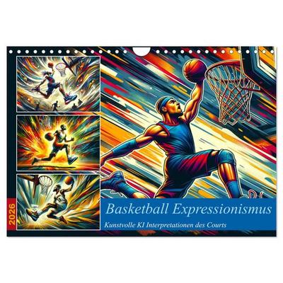 Basketball Expressionismus - Kunstvolle KI Interpretationen des Courts (Wandkalender 2026 DIN A4 quer), CALVENDO Monatskalender