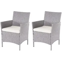 Décoshop26 - 2x Gartenstühle aus grauem Polyrattan mit cremefarbenen Kissen 04_0000471