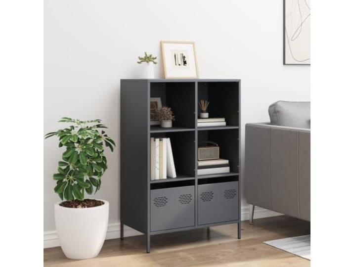 KTHLBRH Anrichte Anthrazit 68 x 39 x 103,5 cm Stahl 4 Fächer, 2 Schubladen, kaltgewalzter Stahl, einfache Reinigung, für Wohnzimmer Büro