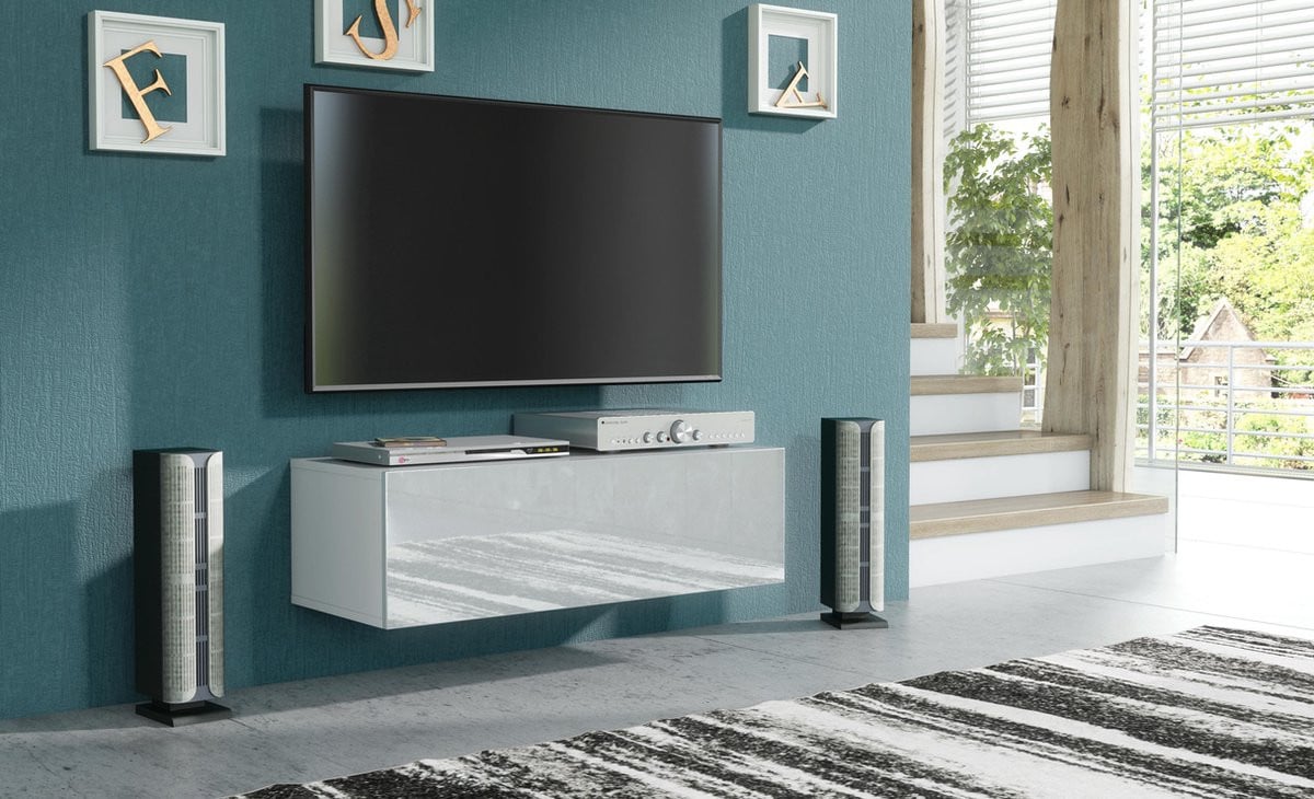 Pro-meubels Tunis Zwevend Tv-meubel - Hooglans Wit - Breedte: 100 cm
