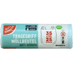 Gut & Günstig 25 Müllbeutel Anti Geruch 35 L mit Tragegriff transparent, 54x63 cm