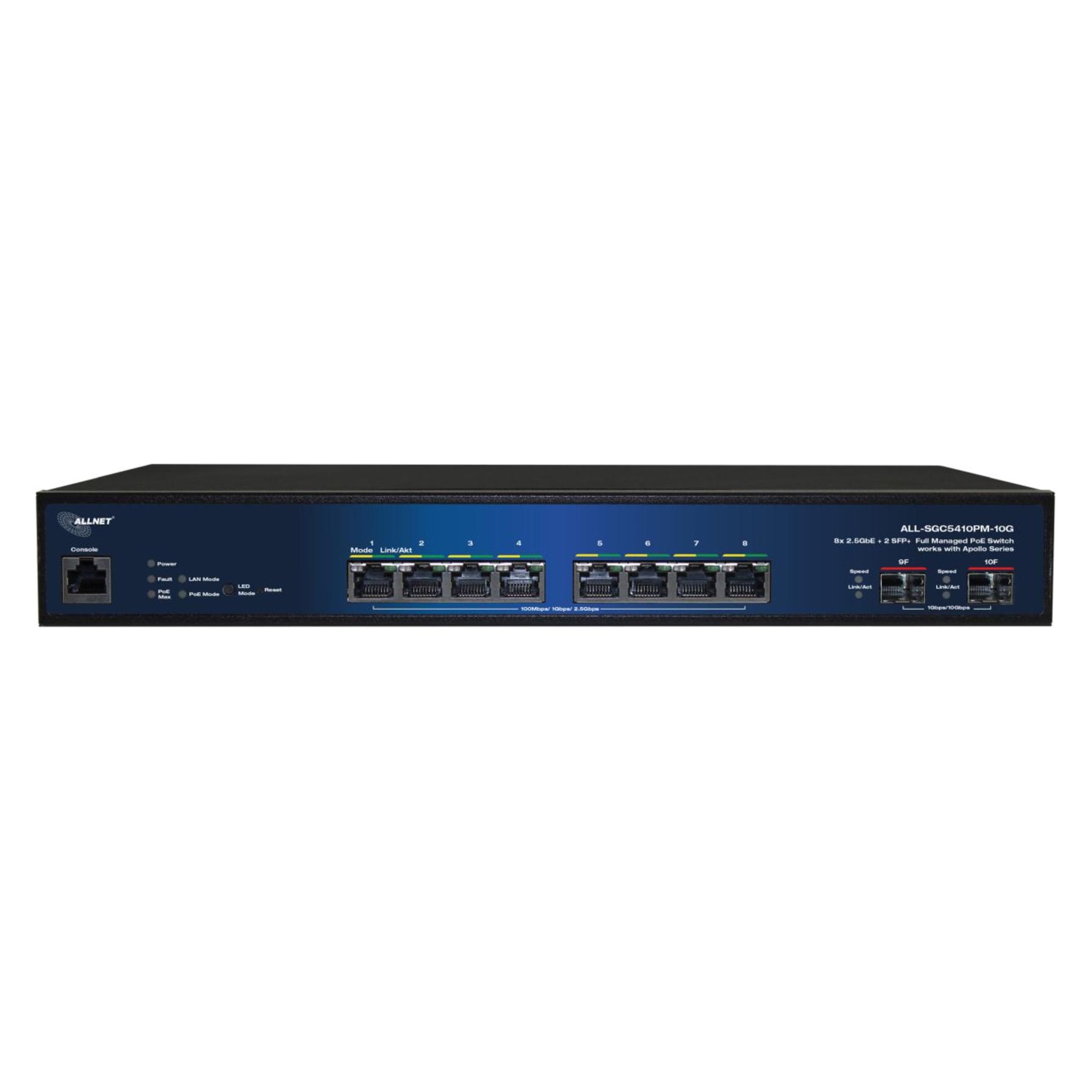 Allnet Apollo full managed Layer2+ 10Port . 8x 2.5GB . PoE Budget 240W . 8x PoE at . 2x SFP+ . Apol (10 Ports) (ALL-SGC5410PM-10G)