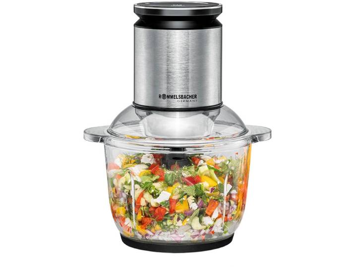 ROMMELSBACHER MZ 600 Multi Zerkleinerer - 600W\, Glazen Kom 2\,0L XL\, 22 Snelheidsstanden\, RVS Messen\, Veiligheidssysteem\, Vaatwasserbestendig