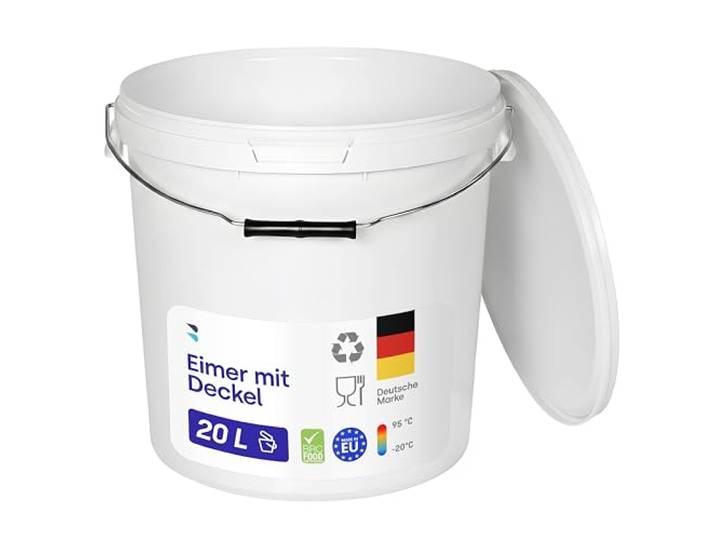 BenBow Eimer mit Deckel 20l Weiß 20x 20 Liter - lebensmittelecht, stabil, luftdicht, auslaufsicher, geruchsneutral - Aufbewahrungsbehälter aus Kunststof - leer
