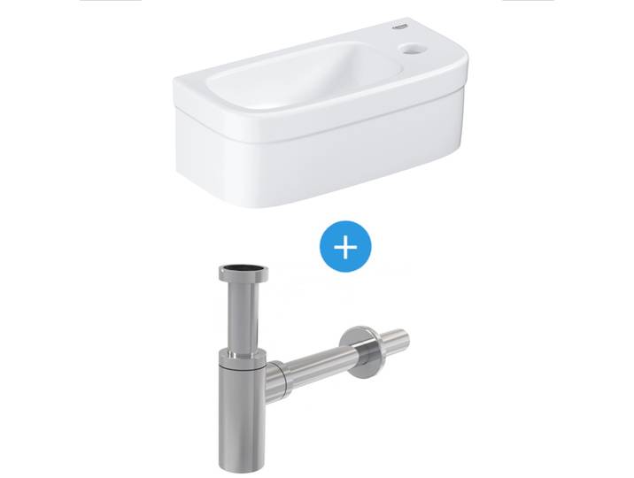 Ensemble Euro Ceramic Lave-mains 370 x 180 mm + Siphon Alca en métal Chromé (39327000-SET)