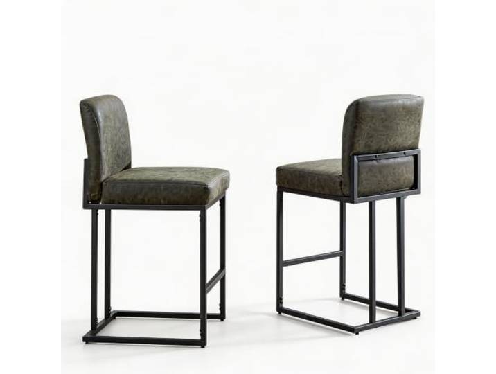 GarveeHome Barhocker 2er-Set 60 cm Polsterung Rückenlehne Metall Dunkelgrau Verstellbare Standfüße, Gepolsterte Sitzfläche, Pflegeleicht, Stabile Basis, Hausbar
