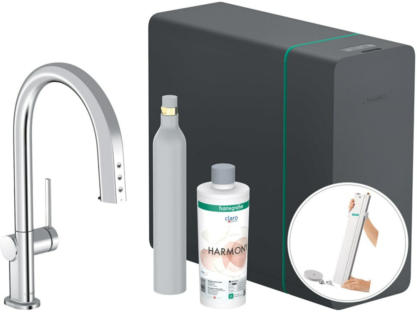 Hansgrohe Spültisch-Einhebelmischer Aqittura M91 SodaSys 210, Ausz.-Ausl., Start Set, chr (76806000)