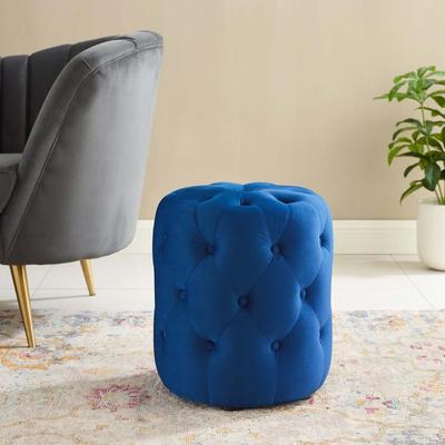 Modway 18 Inch Button Tufted Velvet Ottoman, Round Feet, Ivory